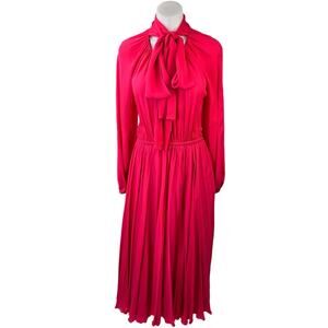 NEW Argent Madison Pink Silk Bow Tie Neck Long Sleeve Maxi Midi A-Line Dress S
